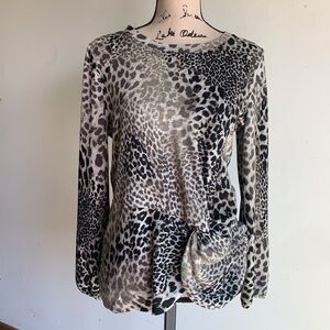 Glance Leopard Print Knot Waist Sweater